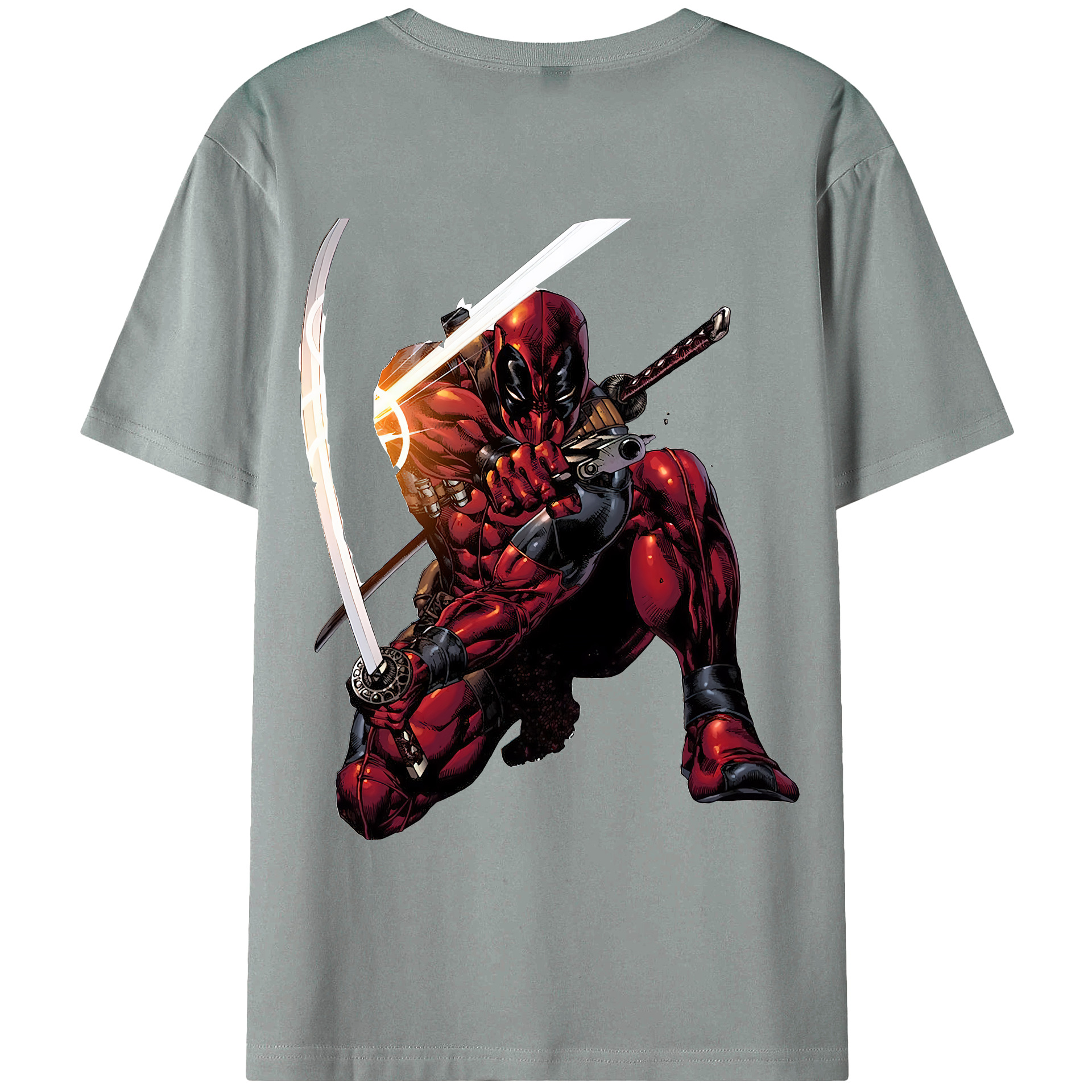 （画像用） Deadpool デッドプール 綿100％ メンズ半袖Tシャツ（バックプリント） 通気性